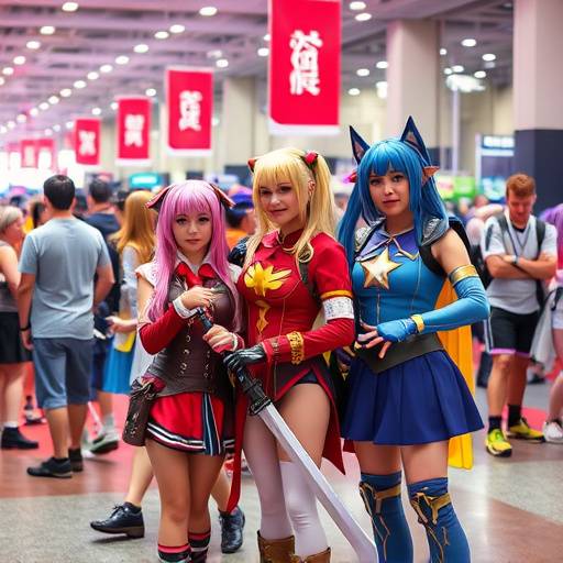 Cosplayers dressed as characters from popular video games at a convention, illustrating the cultural influence of gaming.