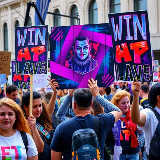 Protesters using video game imagery in political demonstrations, indicating the political influence of gaming.